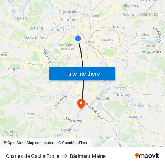 Charles de Gaulle Etoile to Bâtiment Maine map