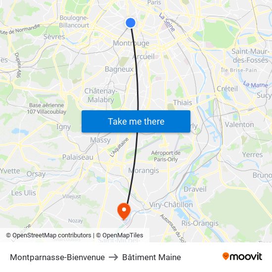 Montparnasse-Bienvenue to Bâtiment Maine map