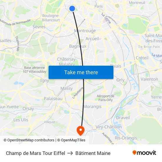 Champ de Mars Tour Eiffel to Bâtiment Maine map