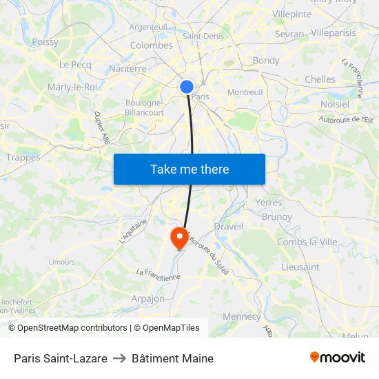 Paris Saint-Lazare to Bâtiment Maine map