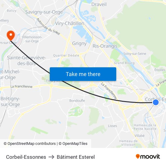 Corbeil-Essonnes to Bâtiment Esterel map