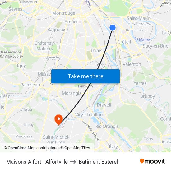 Maisons-Alfort - Alfortville to Bâtiment Esterel map