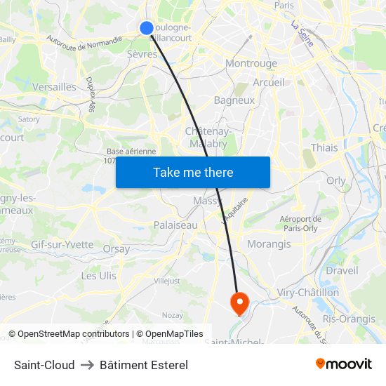 Saint-Cloud to Bâtiment Esterel map