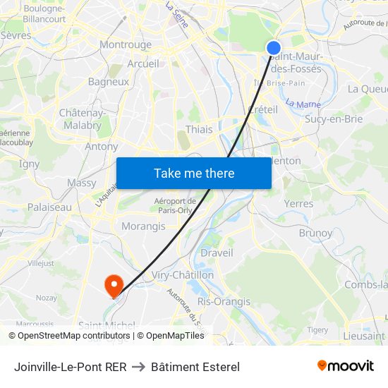 Joinville-Le-Pont RER to Bâtiment Esterel map
