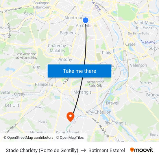 Stade Charléty (Porte de Gentilly) to Bâtiment Esterel map