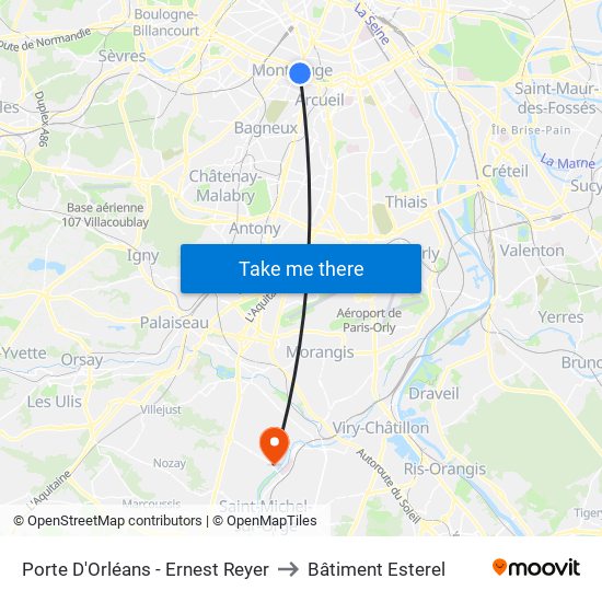 Porte D'Orléans - Ernest Reyer to Bâtiment Esterel map