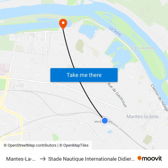 Mantes-La-Jolie to Stade Nautique Internationale Didier Simond map