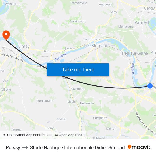 Poissy to Stade Nautique Internationale Didier Simond map