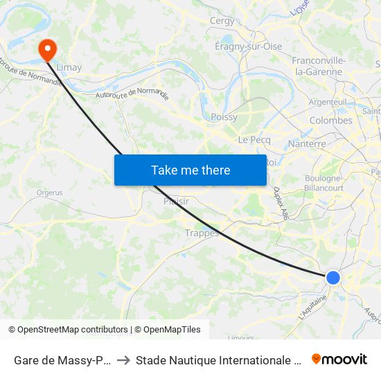 Gare de Massy-Palaiseau to Stade Nautique Internationale Didier Simond map