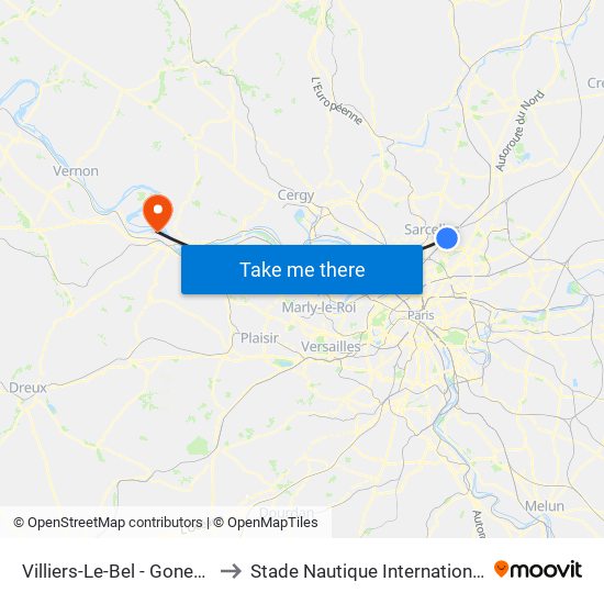 Villiers-Le-Bel - Gonesse - Arnouville to Stade Nautique Internationale Didier Simond map