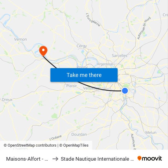 Maisons-Alfort - Alfortville to Stade Nautique Internationale Didier Simond map
