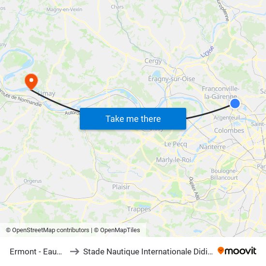 Ermont - Eaubonne to Stade Nautique Internationale Didier Simond map