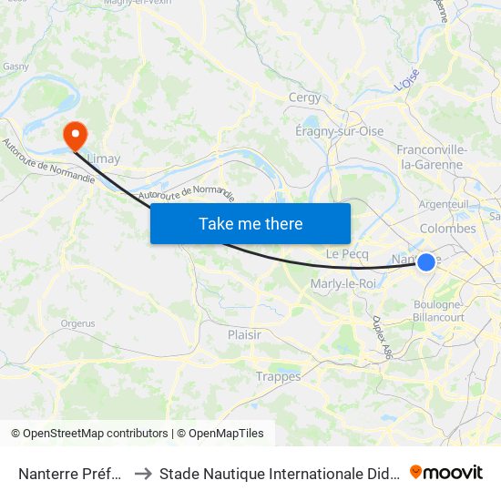 Nanterre Préfecture to Stade Nautique Internationale Didier Simond map