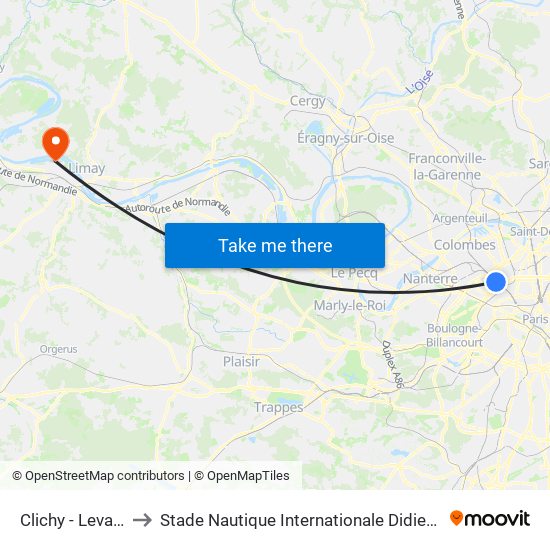 Clichy - Levallois to Stade Nautique Internationale Didier Simond map
