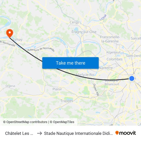 Châtelet Les Halles to Stade Nautique Internationale Didier Simond map