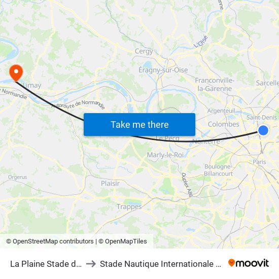 La Plaine Stade de France to Stade Nautique Internationale Didier Simond map