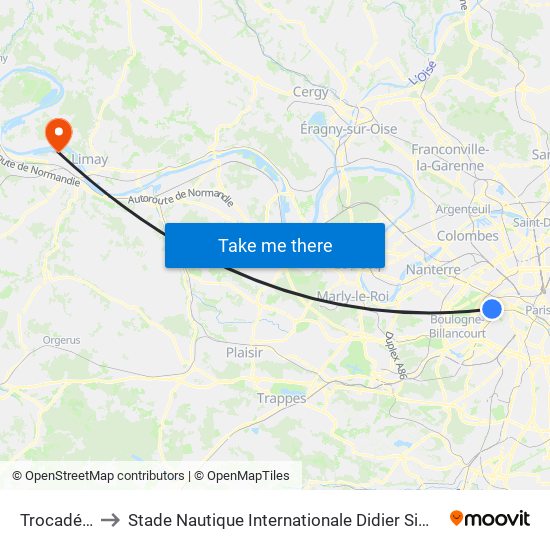 Trocadéro to Stade Nautique Internationale Didier Simond map