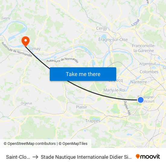 Saint-Cloud to Stade Nautique Internationale Didier Simond map