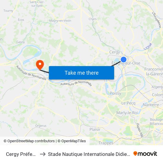 Cergy Préfecture to Stade Nautique Internationale Didier Simond map