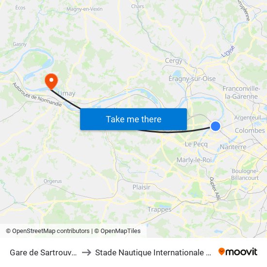 Gare de Sartrouville - RER to Stade Nautique Internationale Didier Simond map