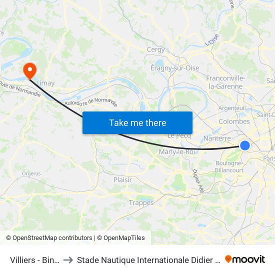 Villiers - Bineau to Stade Nautique Internationale Didier Simond map