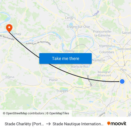 Stade Charléty (Porte de Gentilly) to Stade Nautique Internationale Didier Simond map