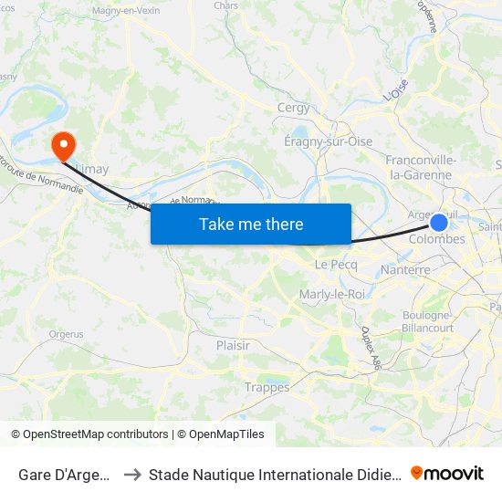 Gare D'Argenteuil to Stade Nautique Internationale Didier Simond map