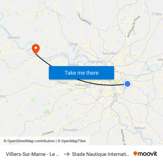 Villiers-Sur-Marne - Le Plessis-Trévise RER to Stade Nautique Internationale Didier Simond map