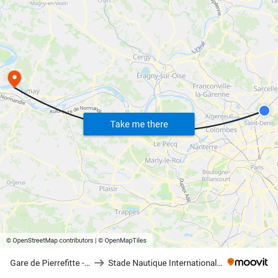 Gare de Pierrefitte - Stains RER to Stade Nautique Internationale Didier Simond map