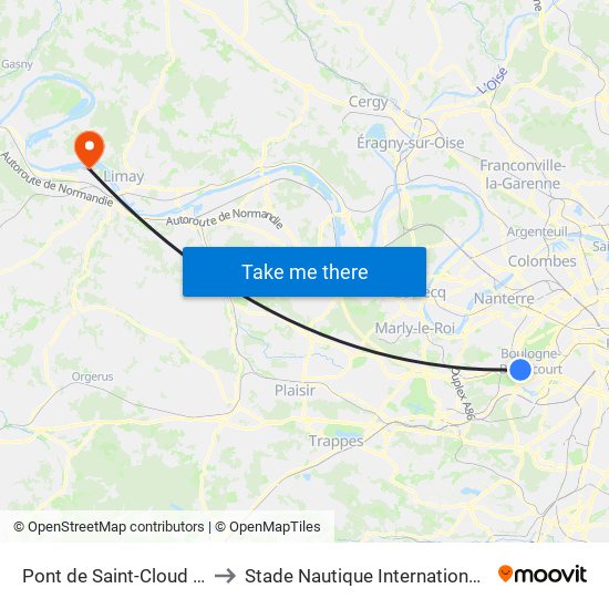 Pont de Saint-Cloud - Albert Kahn to Stade Nautique Internationale Didier Simond map