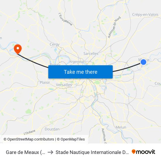 Gare de Meaux (Quai D) to Stade Nautique Internationale Didier Simond map