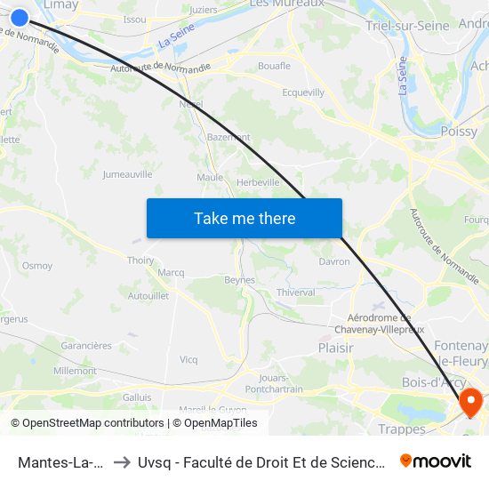 Mantes-La-Jolie to Uvsq - Faculté de Droit Et de Science Politique map