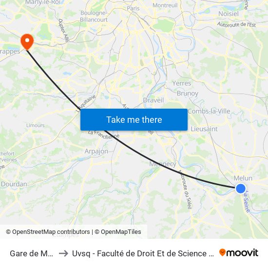 Gare de Melun to Uvsq - Faculté de Droit Et de Science Politique map