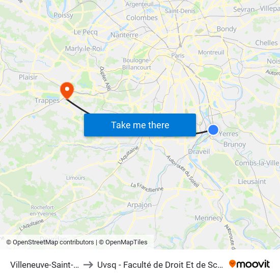 Villeneuve-Saint-Georges to Uvsq - Faculté de Droit Et de Science Politique map