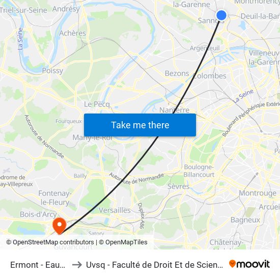 Ermont - Eaubonne to Uvsq - Faculté de Droit Et de Science Politique map