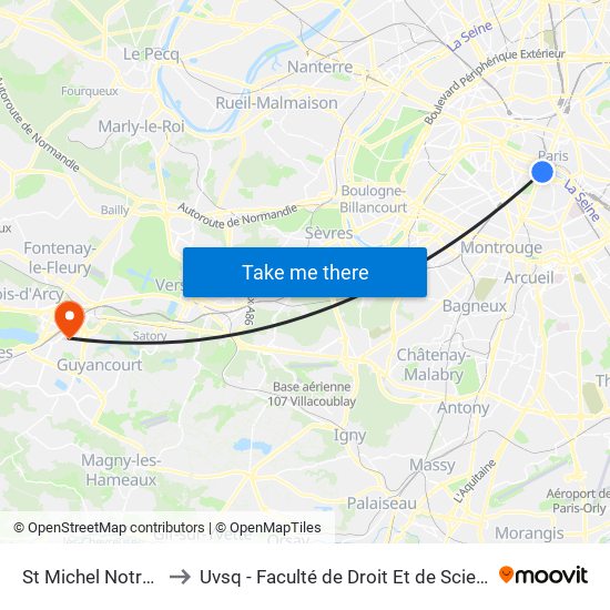 St Michel Notre Dame to Uvsq - Faculté de Droit Et de Science Politique map