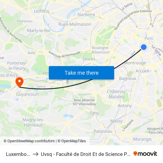 Luxembourg to Uvsq - Faculté de Droit Et de Science Politique map