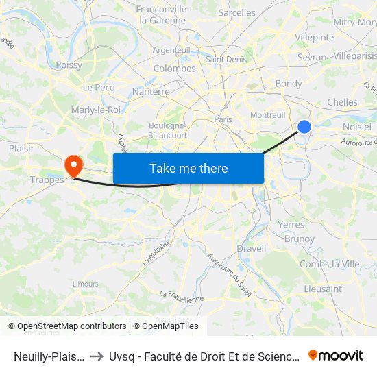 Neuilly-Plaisance to Uvsq - Faculté de Droit Et de Science Politique map