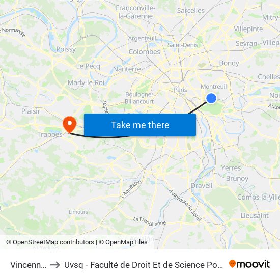Vincennes to Uvsq - Faculté de Droit Et de Science Politique map