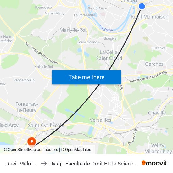 Rueil-Malmaison to Uvsq - Faculté de Droit Et de Science Politique map