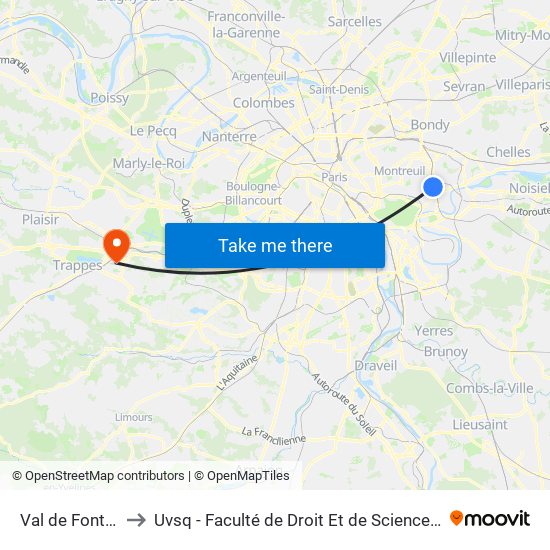 Val de Fontenay to Uvsq - Faculté de Droit Et de Science Politique map