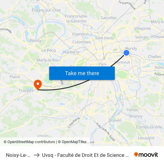 Noisy-Le-Sec to Uvsq - Faculté de Droit Et de Science Politique map