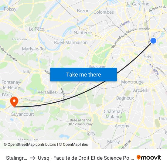 Stalingrad to Uvsq - Faculté de Droit Et de Science Politique map