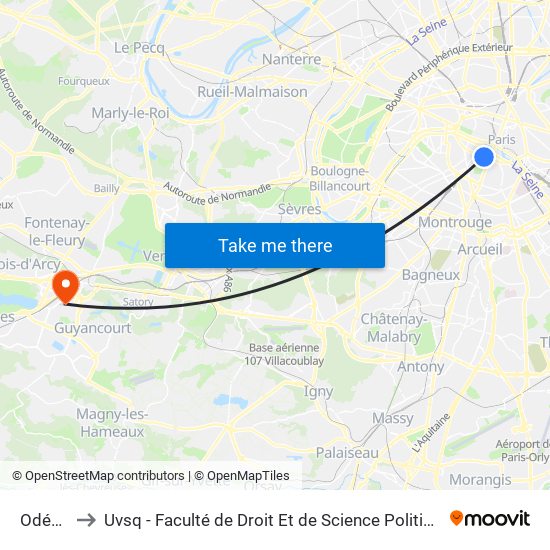 Odéon to Uvsq - Faculté de Droit Et de Science Politique map