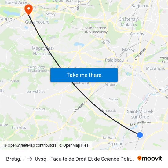 Brétigny to Uvsq - Faculté de Droit Et de Science Politique map