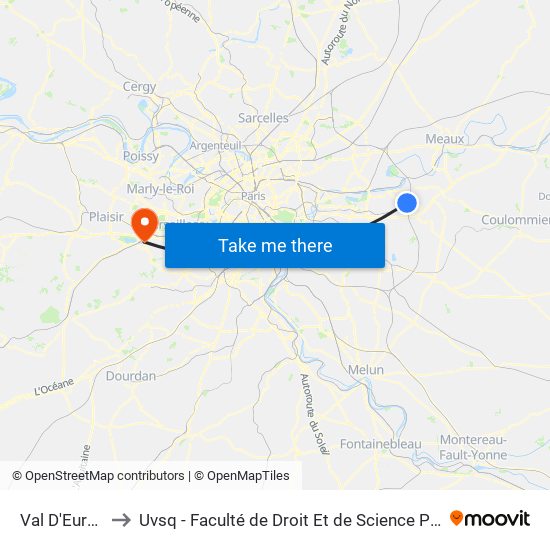 Val D'Europe to Uvsq - Faculté de Droit Et de Science Politique map