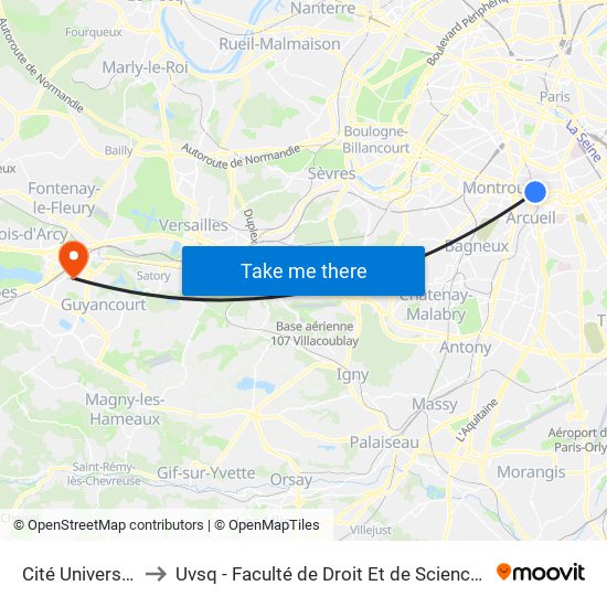Cité Universitaire to Uvsq - Faculté de Droit Et de Science Politique map