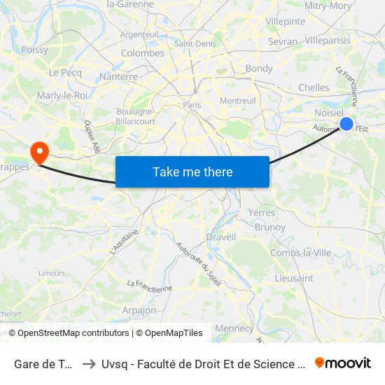 Gare de Torcy to Uvsq - Faculté de Droit Et de Science Politique map