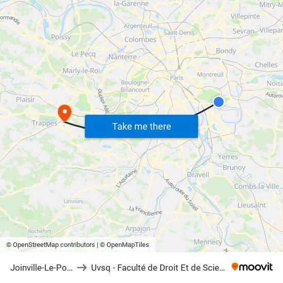 Joinville-Le-Pont RER to Uvsq - Faculté de Droit Et de Science Politique map