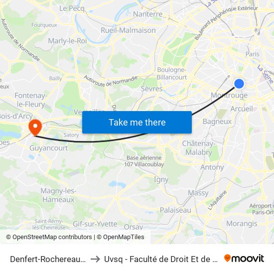 Denfert-Rochereau - Métro-Rer to Uvsq - Faculté de Droit Et de Science Politique map